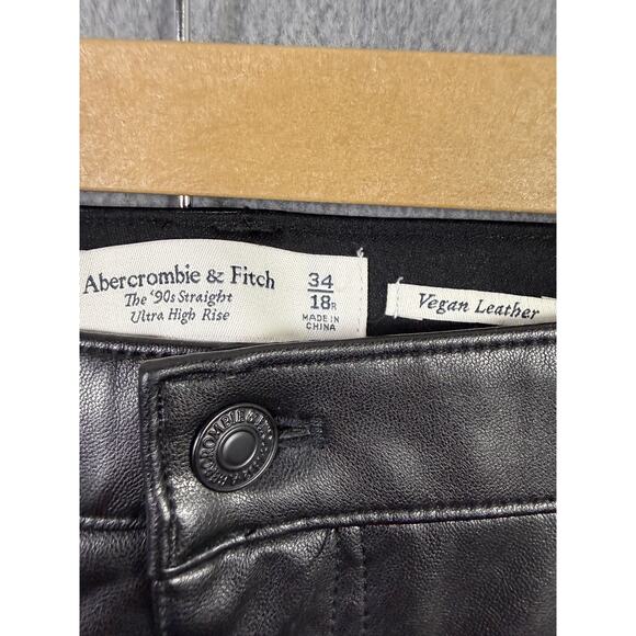 NWT Abercrombie & Fitch Vegan Leather Pants Straight Leg Black Size 18 / 34" - Picture 7 of 14